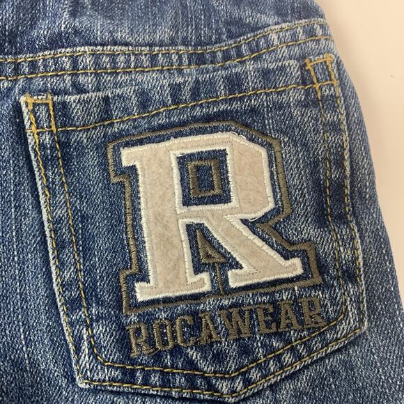 Rocawear Jeans Boys 2T Toddler Cuffed Embroidered Logo Straight Blue Denim Pants - Picture 3 of 4